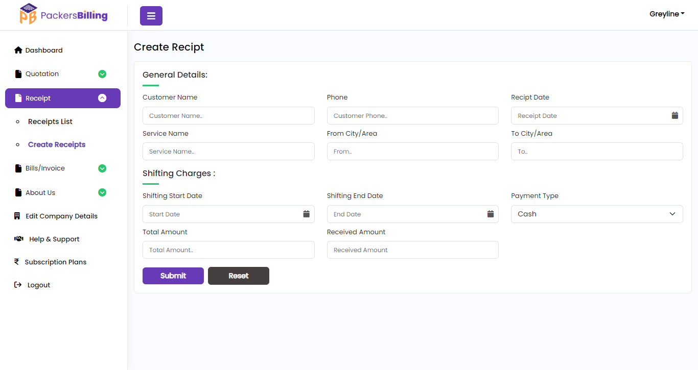 Create Recipt