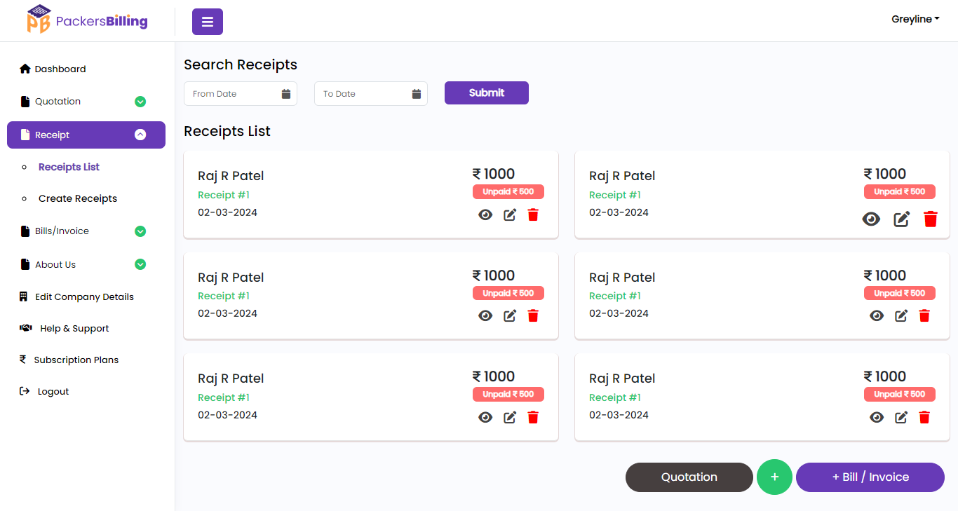 Recipts List